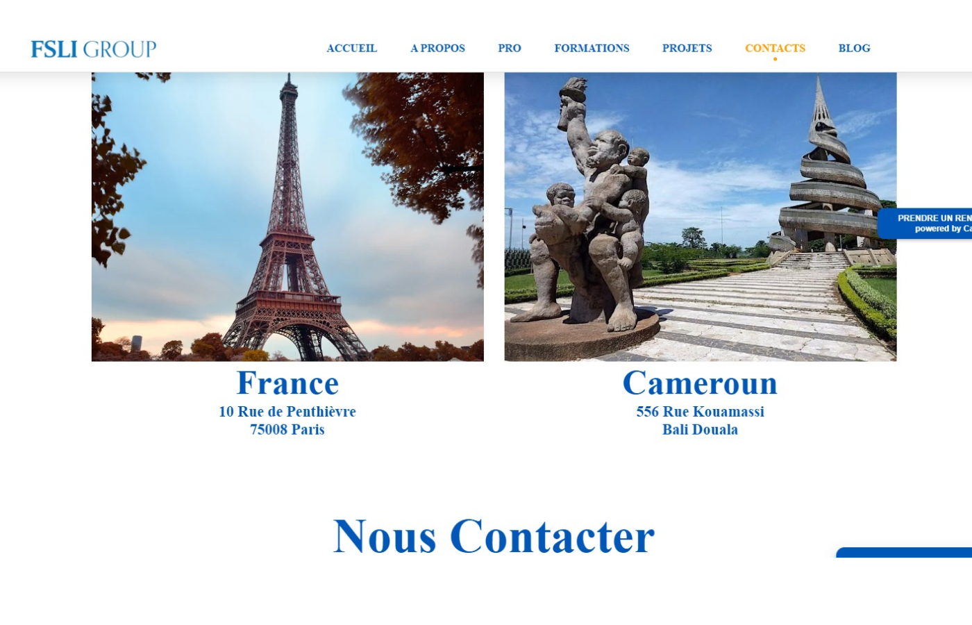 capture du site FSLI GROUP page contact