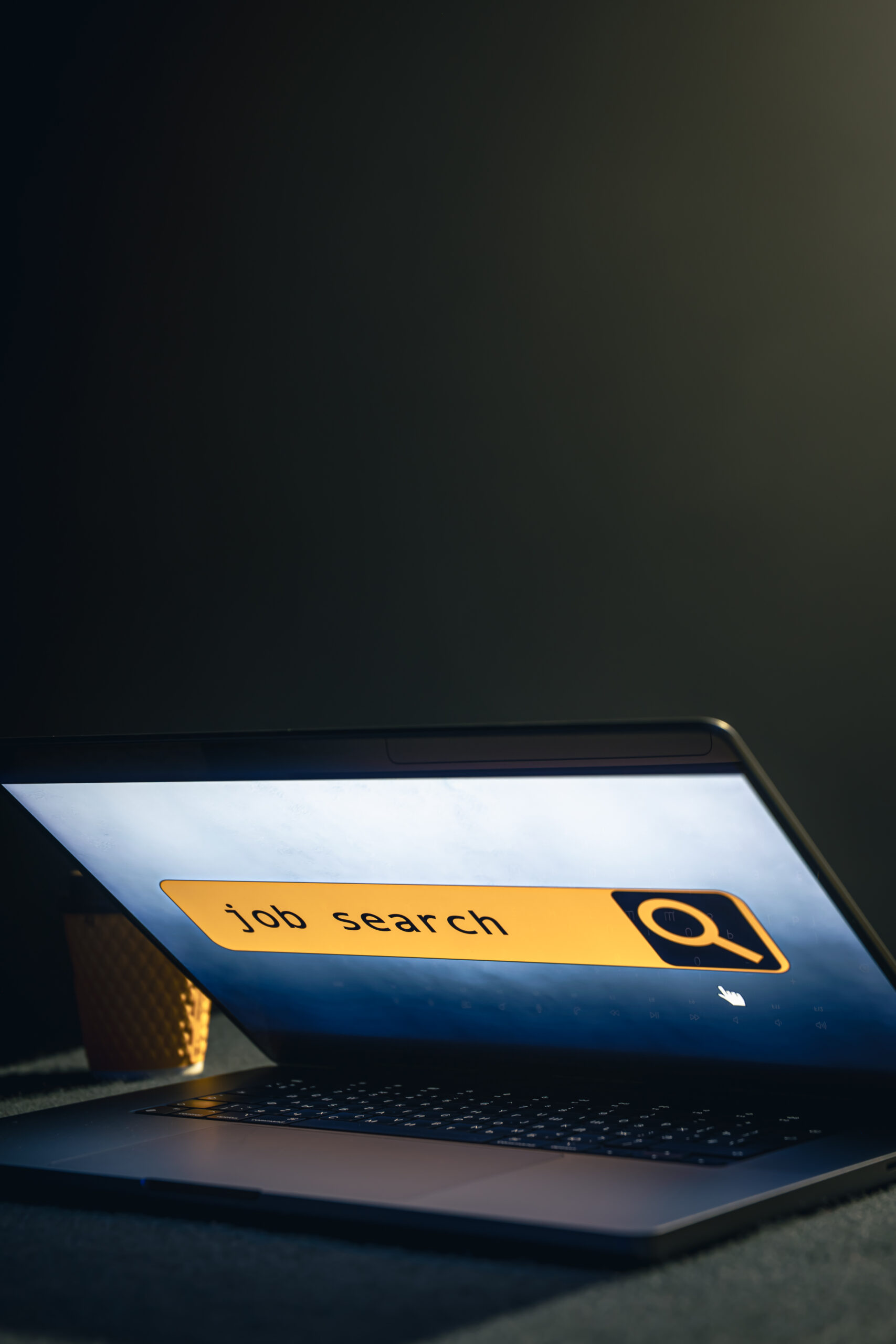 Laptop screen with line for job search.